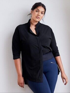 ADAY | Something Borrowed Black Long Sleeve Snap Front Tunic Top Seamless Large